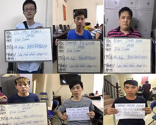  6 đối tượng người Đài Loan bị tạm giữ Ảnh: Công an cung cấp