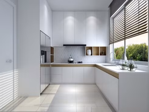  Nếu được thì bếp chung cư nên đặt gần cửa sổ để tăng cảm giác thoáng và rộng.