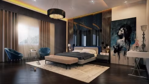  Thêm một hoặc hai chiếc ghế thư giãn, bức tranh nghệ thuật để cảm nhận một phòng ngủ đẳng cấp.
