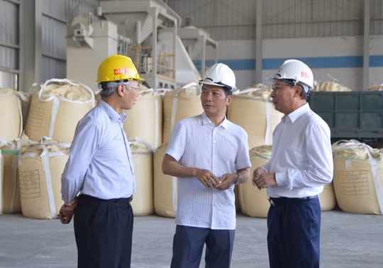 Bộ trưởng Bộ Công Thương Trần Tuấn Anh (giữa) thị sát khu vực sản xuất Alumin