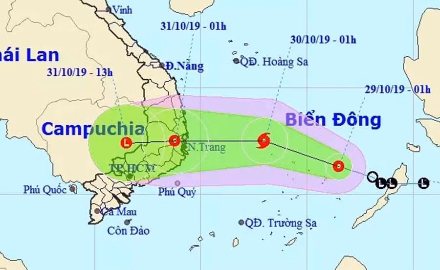 Dự báo vị trí và hướng di chuyển của áp thấp nhiệt đới - Nguồn: Trung tâm dự báo khí tượng thủy văn quốc gia
