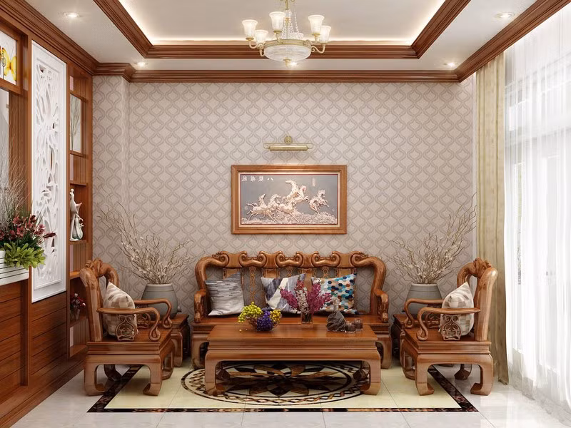 Bộ salon sofa bằng gỗ sang trọng gúp chủ nhà khẳng định đẳng cấp với khách và bạn bè đến chơi.