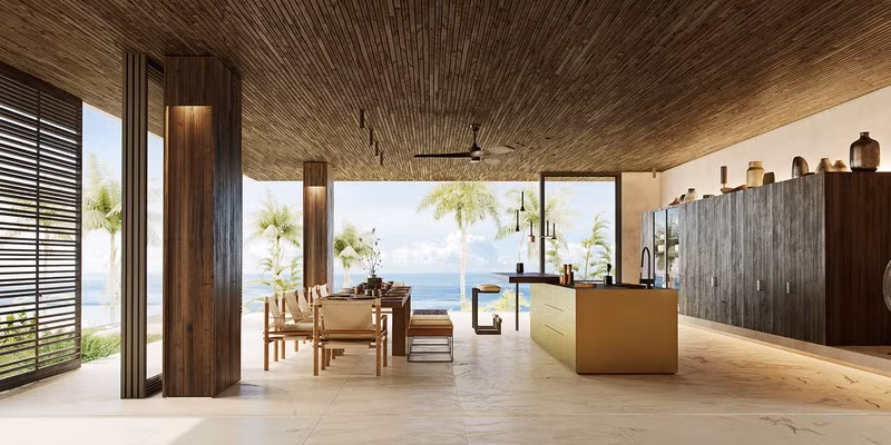  Đảo bếp đặt giữa bàn ăn và bếp nấu trở thành quầy bar lý tưởng.