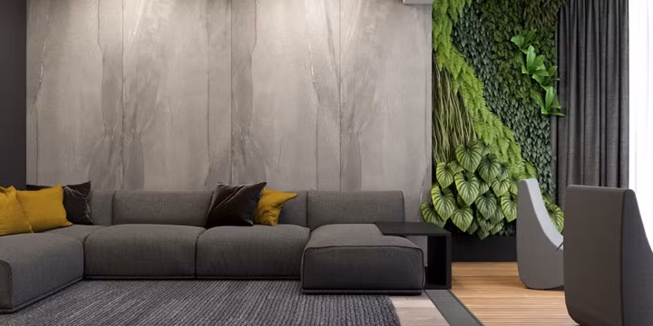 Một khu vườn thẳng đứng đặt ngay trong phòng khách là điểm thu hút đầu tiên khi chúng ta bước vào nhà. Một khu vườn thẳng đứng đặt ngay trong phòng khách là điểm thu hút đầu tiên khi chúng ta bước vào nhà.