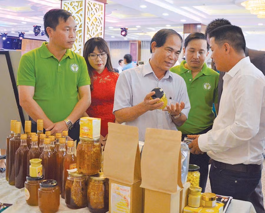  Chủ tịch UBND tỉnh Võ Ngọc Thành (thứ 3 từ trái sang) tại lễ ra mắt Câu lạc bộ Khởi nghiệp nông nghiệp (ngày 2-4-2018). Ảnh: H.D