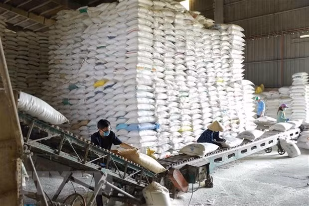  Dây chuyền chế biến, đóng gói gạo thành phẩm tại nhà máy chế biến lương thực Long An (thuộc Tổng công ty Lương thực miền Nam - Vinafood 2). (Ảnh: Vũ Sinh/TTXVN)