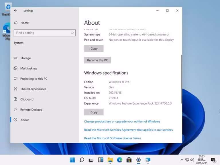 Thông tin cho thấy phiên bản dựng 21996.1 của Windows 11 Pro - Ảnh: Baidu Thông tin cho thấy phiên bản dựng 21996.1 của Windows 11 Pro - Ảnh: Baidu