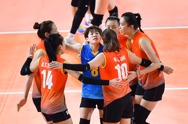 ĐT bóng chuyền nữ Việt Nam lọt vào tứ kết tại ASIAD. Ảnh: AVC.