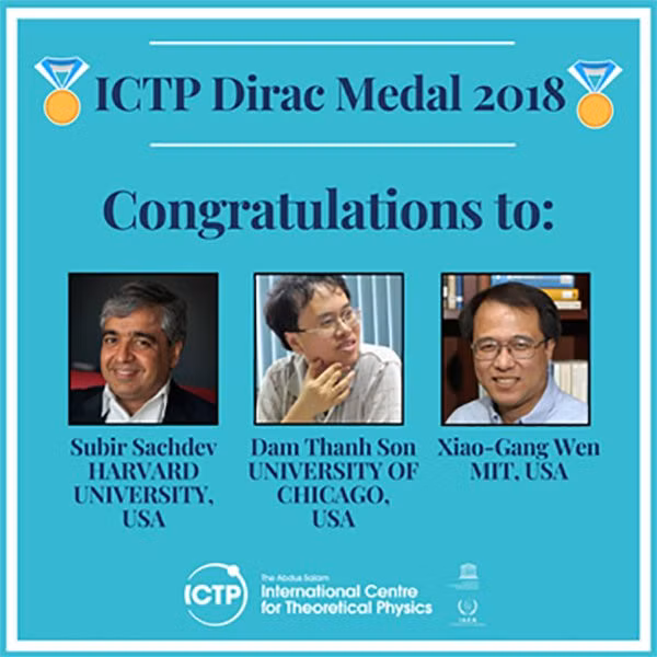 Thông báo trao huy chương Dirac 2018 của ICTP. Ảnh chụp màn hình.