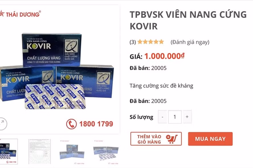 Viên nang KOVIR của Sao Thái Dương có giá cả triệu đồng/hộp. Ảnh chụp màn hình.
