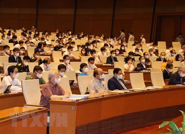 Tổng Bí thư Nguyễn Phú Trọng cùng các lãnh đạo Đảng và Nhà nước dự phiên họp sáng 22/7. (Ảnh: Trí Dũng/TTXVN)