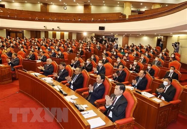 Các đồng chí lãnh đạo Đảng, Nhà nước và các đại biểu dự khai mạc Hội nghị. (Ảnh: Trí Dũng/TTXVN)