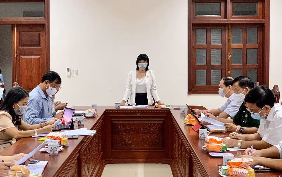 Phó Chủ tịch UBND tỉnh Nguyễn Thị Thanh Lịch-Phó Trưởng Ban Thường trực Ban Chỉ đạo phòng-chống dịch Covid-19 phát biểu tại cuộc họp. Ảnh: Như Nguyện