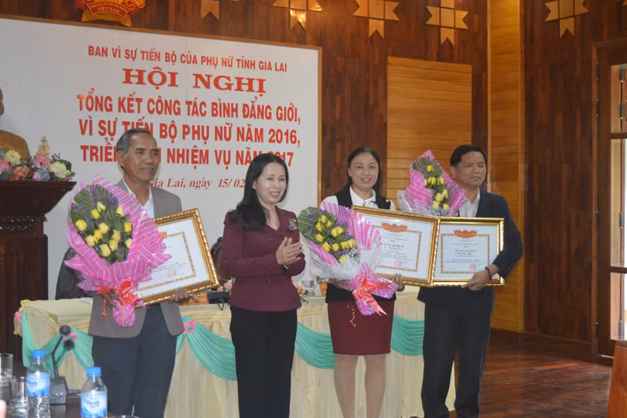 Khen thưởng cá nhân có thành tích trong công tác bình đẳng giới, vì sự tiến bộ phụ nữ. Ảnh: Đ.Y