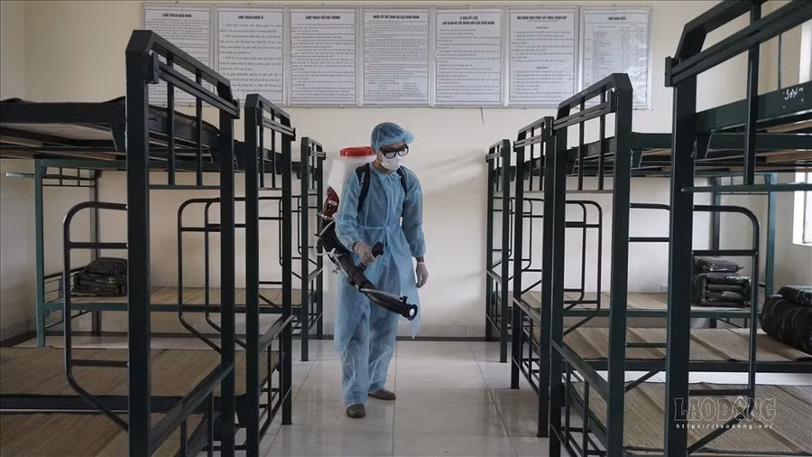 Khu vực cách ly và lưu trú tại Trung đoàn 59 -Bộ Tư lệnh Thủ đô Hà Nội. Ảnh: LĐO 