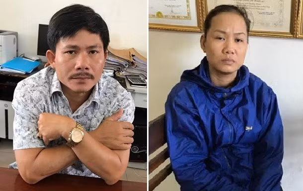 Hai đối tượng Hải và Cúc tại cơ quan chức năng.