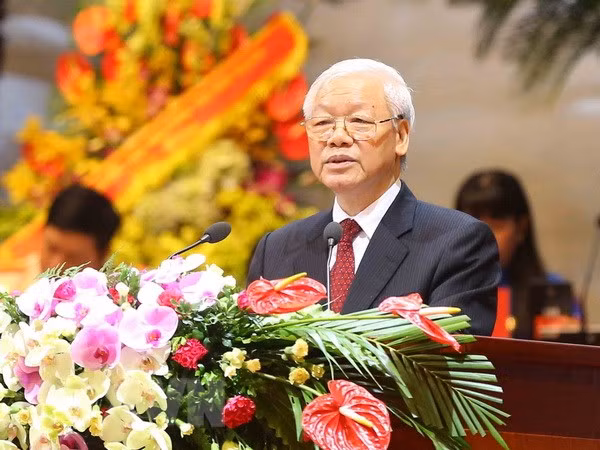Tổng Bí thư Nguyễn Phú Trọng phát biểu chỉ đạo Đại hội. (Ảnh: TTXVN)