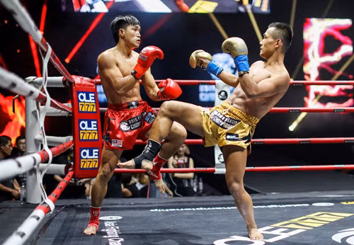 Duy Nhất (trái) thắng võ sĩ Trung Quốc. Ảnh: T.T