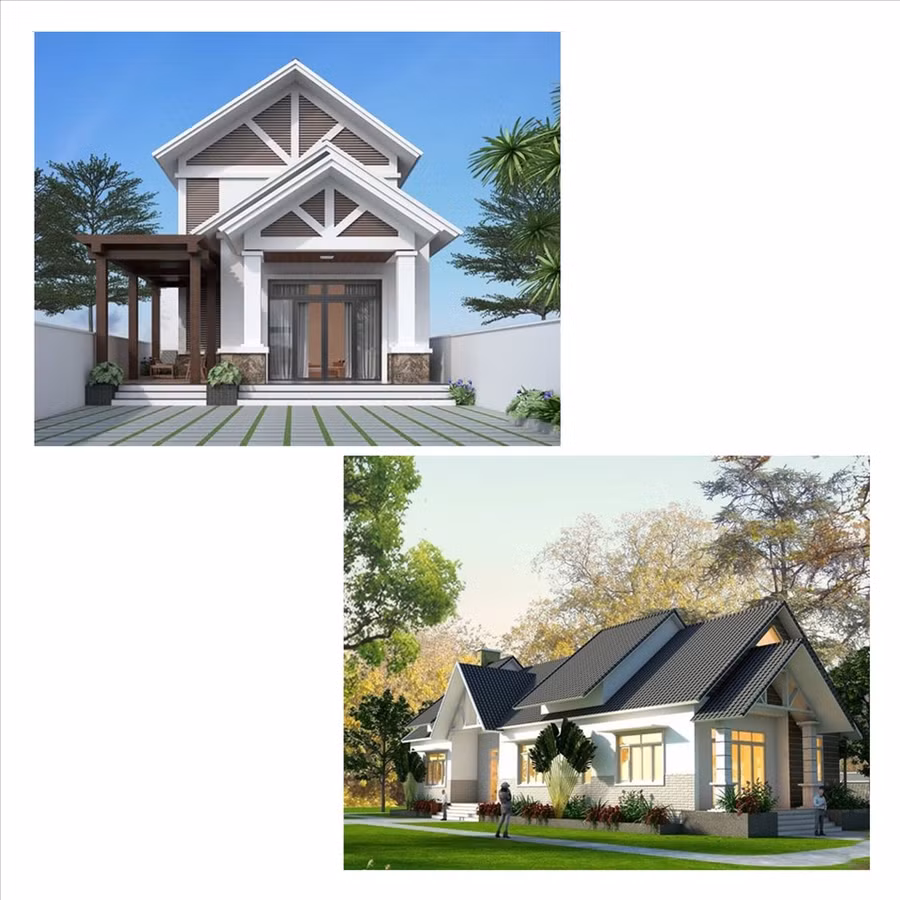 Mẫu nhà cấp 4 có gác lửng 5x20m mái Thái đẹp sang trọng với kiến trúc vuông vức, sân vườn rộng rãi đặc biệt có một khoảng thư giãn bên ngoài rất thích hợp cho những cuộc trò chuyện, đàm đạo. Ảnh minh họa: Phương Duy