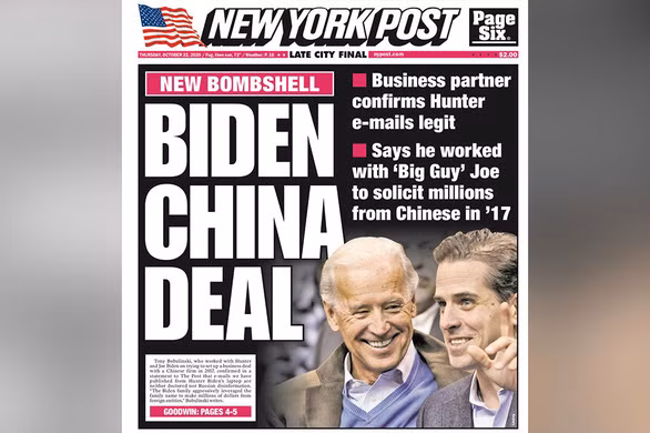 Sau Ukraine, New York Post tiếp tục phanh phui chuyện làm ăn của nhà Biden ở Trung Quốc. Trong ảnh: Ảnh bìa của New York Post ngày 22-10 - Ảnh chụp màn hình