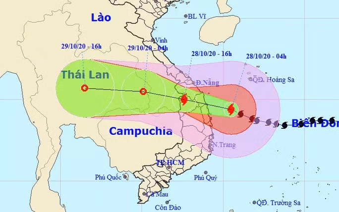 Dự báo vị trí và hướng di chuyển của bão số 9 - Nguồn: Trung tâm Dự báo khí tượng thủy văn quốc gia