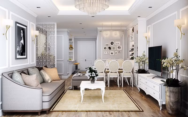 Trong thiết kế nội thất bán cổ điển, những đường gờ, đường trang trí chạy dọc từ sàn sẽ là điểm nhấn nổi bật cho căn phòng của bạn. Đồ họa: Phương Duy