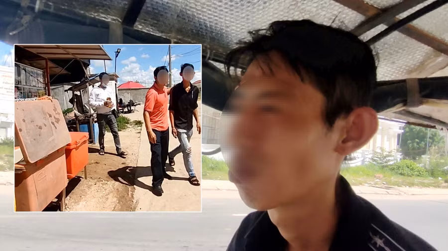 Khoảnh khắc anh N.C.T rời khỏi khu Kim Sa (ảnh nhỏ) và thoát khỏi bàn tay những kẻ buôn người. Ảnh: Dương Phan
