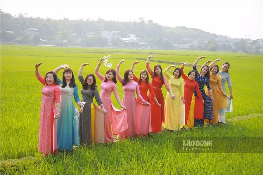 Không ít phụ nữ chọn cánh đồng Mường Thanh – vựa lúa lớn nhất ở vùng Tây Bắc để lưu lại khoảnh khắc đẹp.