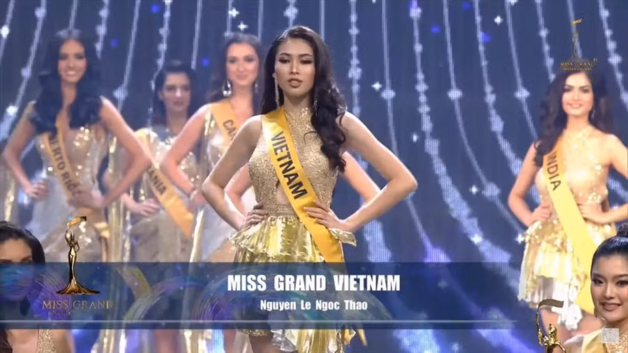 Khoảnh khắc Á hậu Ngọc Thảo được gọi tên vào top 20 Miss Grand International 2020. Ảnh: CMH.