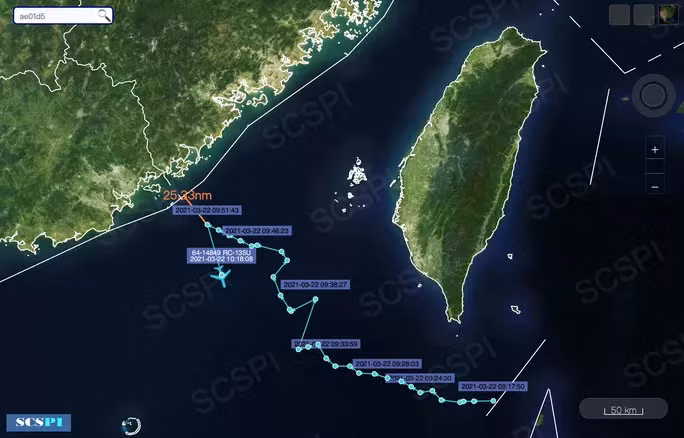 Đường bay của máy bay USAF RC-135U đến sát bờ biển Trung Quốc. Ảnh: SCSPI