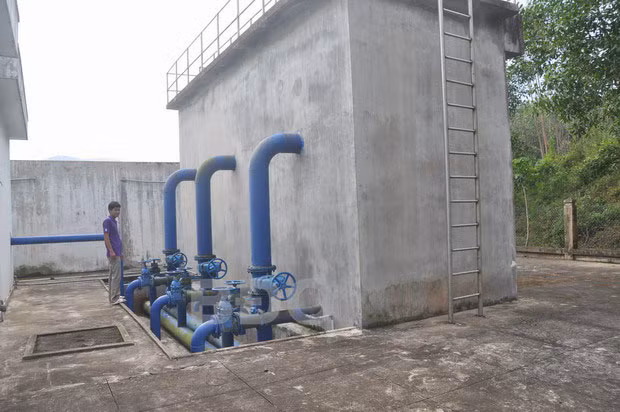Bể xử lý nước của nhà máy nước Bình Tường - Vĩnh An để cung cấp nước cho người dân.