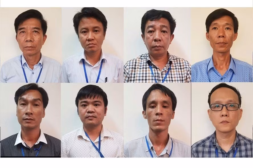 9 trong số 35 bị can người Việt Nam trong vụ án sai phạm xảy ra tại Dự án cao tốc Đà Nẵng - Quảng Ngãi. Ảnh: BCA