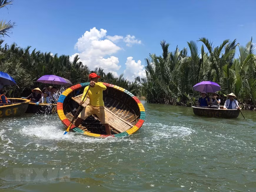 Khách du lịch khám phá rừng dừa nước Bảy Mẫu bằng thuyền thúng đang trở thành một sản phẩm du lịch hấp dẫn, không thể bỏ qua của du khách khi đến với Hội An