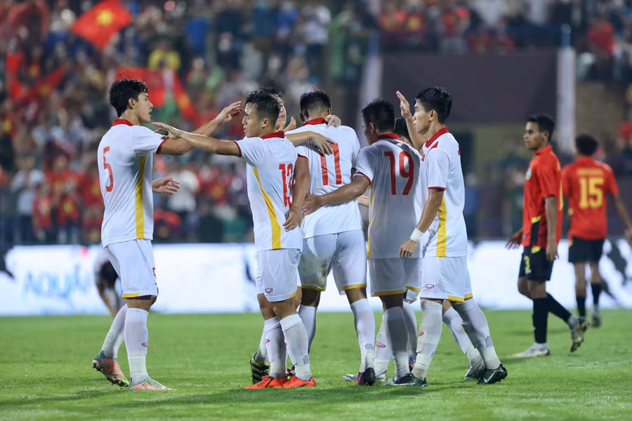 U23 Việt Nam đã giành ngôi đầu bảng sau khi đánh bại U23 Đông Timor. Ảnh: Văn Hữu