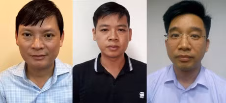 Tổng giám đốc PVC Nguyễn Anh Minh (bìa trái) và bị can Bùi Mạnh Hiển, Nguyễn Đức Hưng. Tổng giám đốc PVC Nguyễn Anh Minh (bìa trái) và bị can Bùi Mạnh Hiển, Nguyễn Đức Hưng.