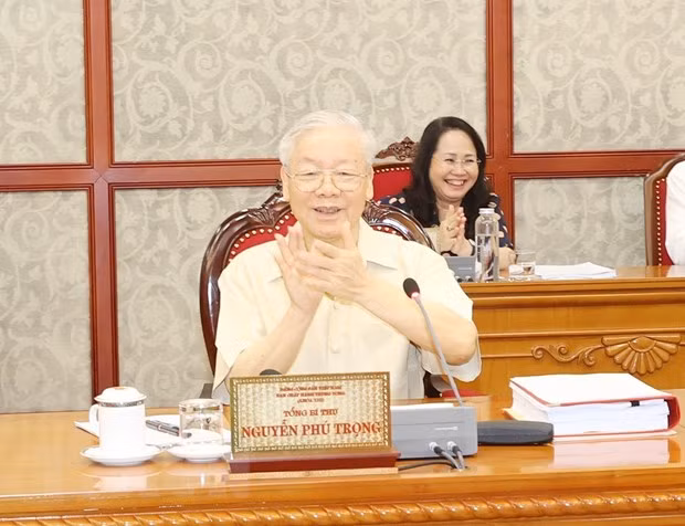 Tổng Bí thư Nguyễn Phú Trọng phát biểu kết luận cuộc họp. Ảnh: Trí Dũng/TTXVN