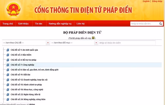  Kết quả pháp điển hệ thống quy phạm pháp luật đối với các chủ đề: Quốc phòng; Tổ chức chính trị-xã hội, hội và 29 đề mục được công bố trên Cổng thông tin điện tử pháp điển.