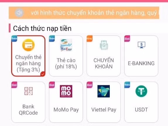 Hiện nay con bạc có thể nạp tiền bằng USDT (tiền ảo). Ảnh: Chụp màn hình