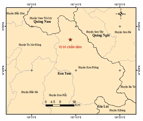 Tâm chấn trận động đất 3.2 độ trưa nay.