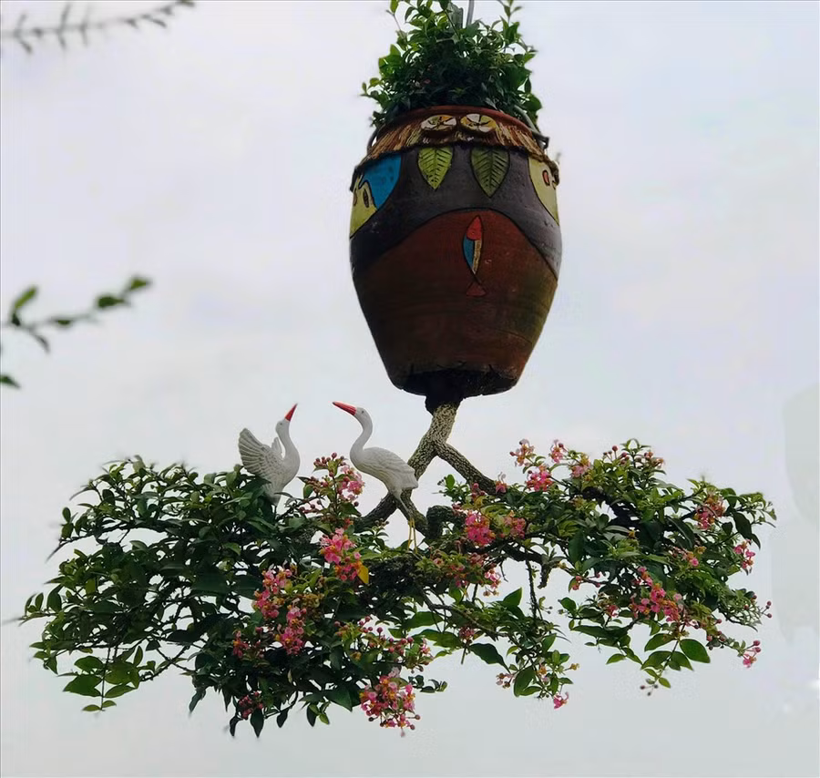  Vườn cây cảnh bonsai của ông Lê Thạnh có hơn 100 cây bonsai ngược với đủ các loại như: Linh sam, lộc vừng, mai vàng, kim quýt, huệ đỏ...Ảnh: Lao động