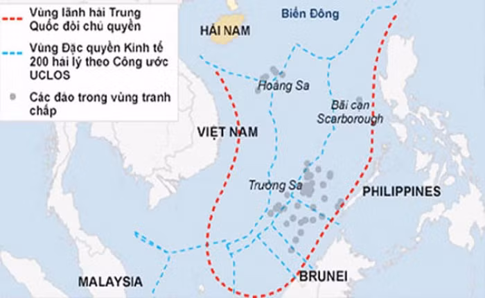 Yêu sách của Trung Quốc qua cái gọi là “đường lưỡi bò” ở Biển Đông.