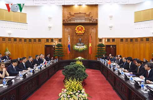 Hai Thủ tướng dẫn đầu đoàn đại biểu cấp cao hai nước tiến hành hội đàm