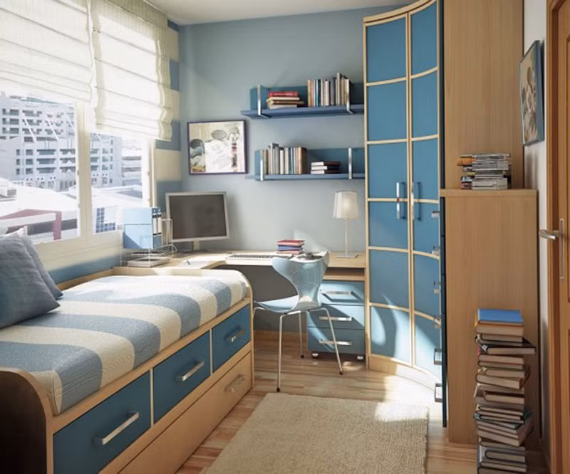 Màu xanh nước biển góp phần làm nổi bật cho căn phòng.