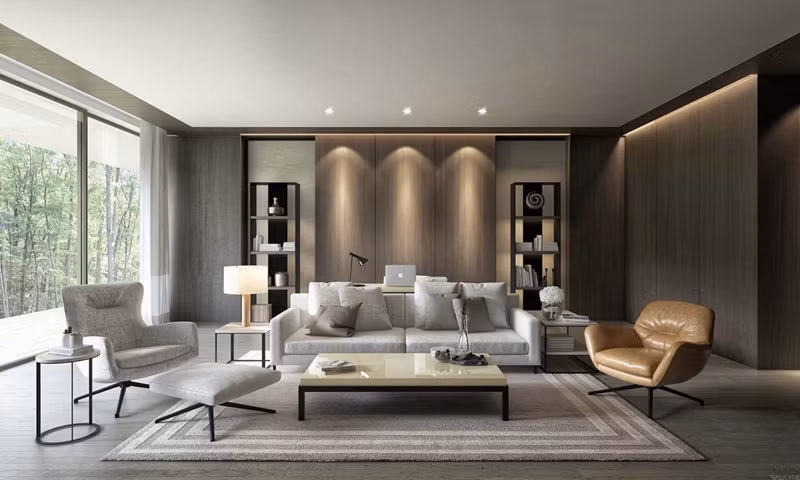 Kính đối lập với gỗ trong nhà tạo sự kết nối liền mạch giữa hiện tại và quá khứ.