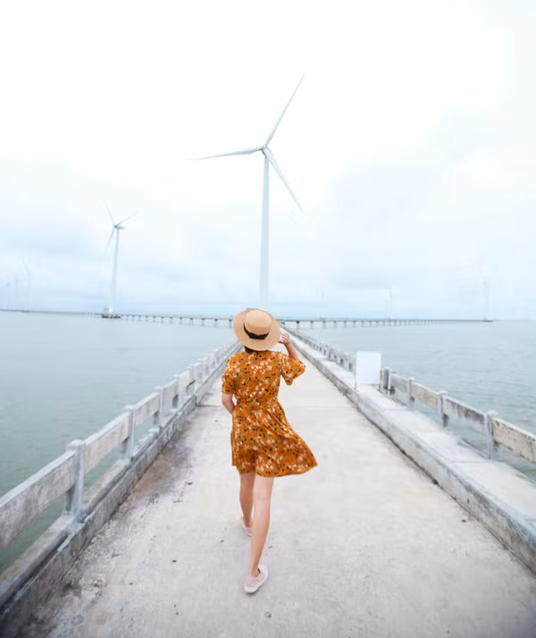 Đây là cánh đồng quạt gió lớn nhất Việt Nam với 62 trụ turbine gió. Mỗi trụ cao 82 m, nặng 205 tấn, cánh quạt dài 41,7 m. Dự án điện gió khởi công xây dựng từ năm 2010 nhưng đến vài năm trở lại đây, nơi này mới được nhiều du khách biết đến. 
