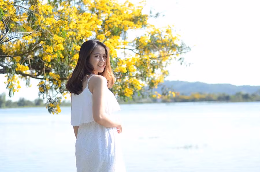 Sắc vàng lãng mạn của hoa muồng thu hút nhiều du khách đến tham quan, chụp hình lưu niệm. Ảnh: P.L