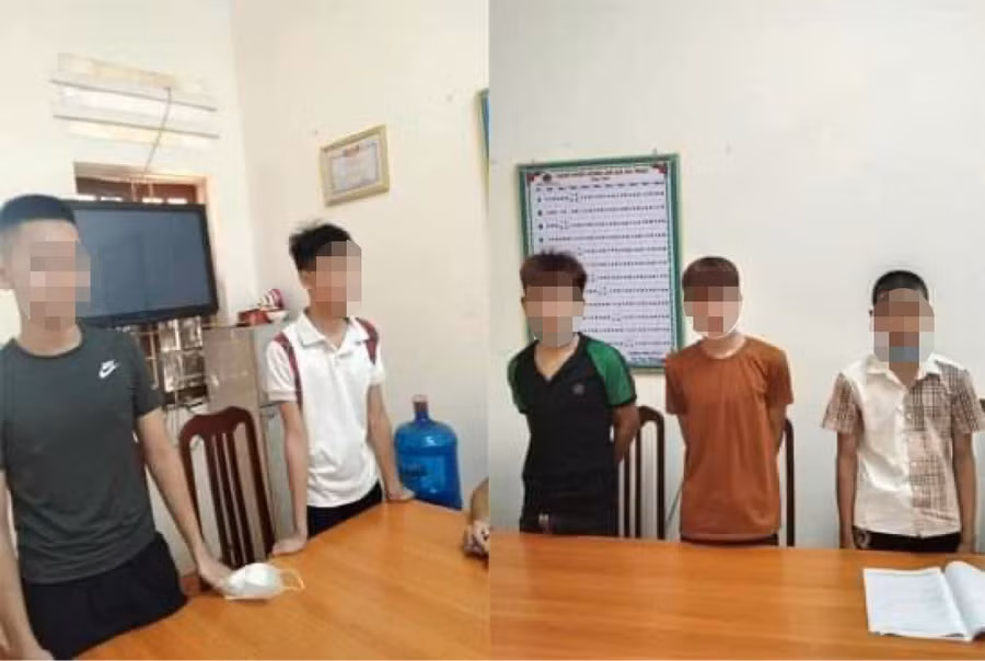 Nhóm thiếu niên bị công an triệu tập về làm việc. Ảnh: MXH