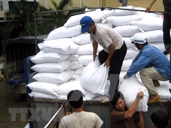 Vận chuyển gạo cứu trợ cho người dân. (Ảnh minh hoạ: Thái Sơn/TTXVN)