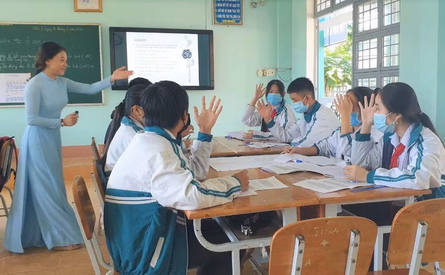 Một tiết dạy thực nghiệm ở Trường THCS Nghĩa Hưng (huyện Chư Păh). Ảnh: Kim Vân