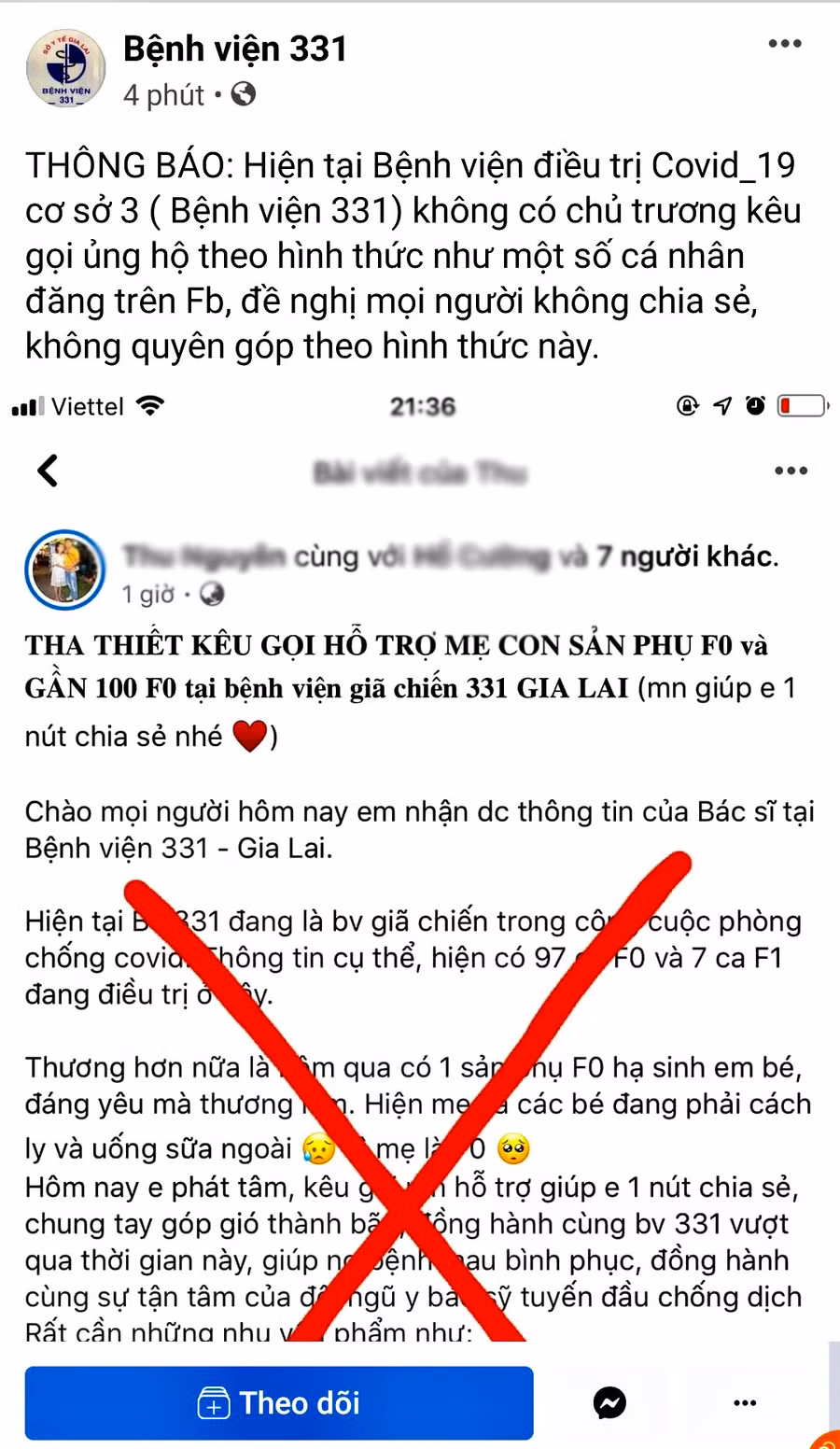 Bệnh viện 331 phản bác thông tin kêu gọi phòng-chống dịch trên Facebook. Ảnh: Như Nguyện